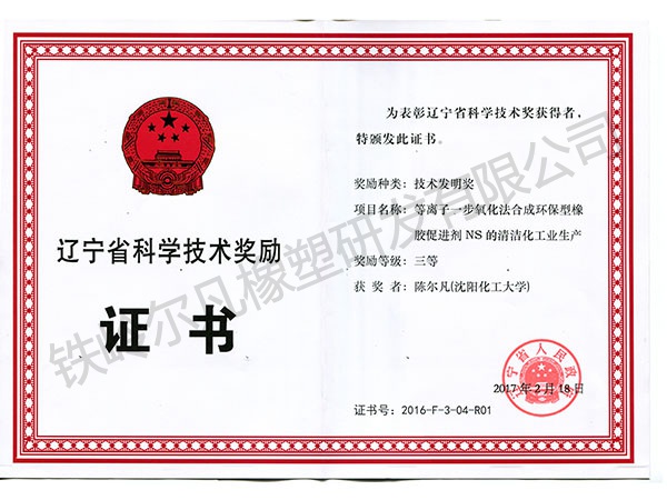 2016辽宁省科技奖励：技术发明三等奖-等离子一步氧化法合成