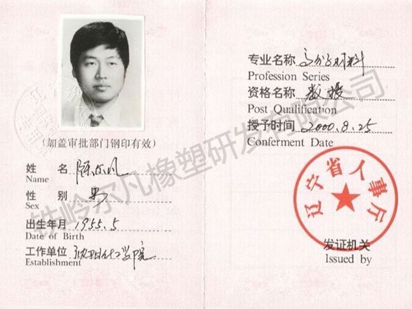 辽宁省专业技术职称证书