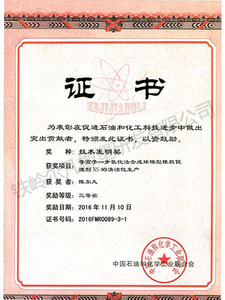 2016年中石化联合会：技术发明三等奖-等离子一步氧化化合成NS